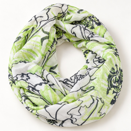 Baumwoll-Seiden-Loop Grün mit Blumenprint – OBERMUTTI